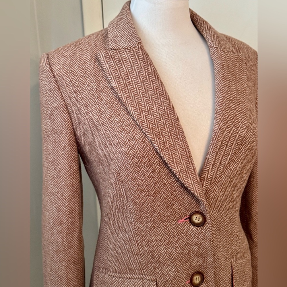 Sundance Tan Herringbone Blazer XS Preppy Academia Old Money Jacket - Picture 12 of 13